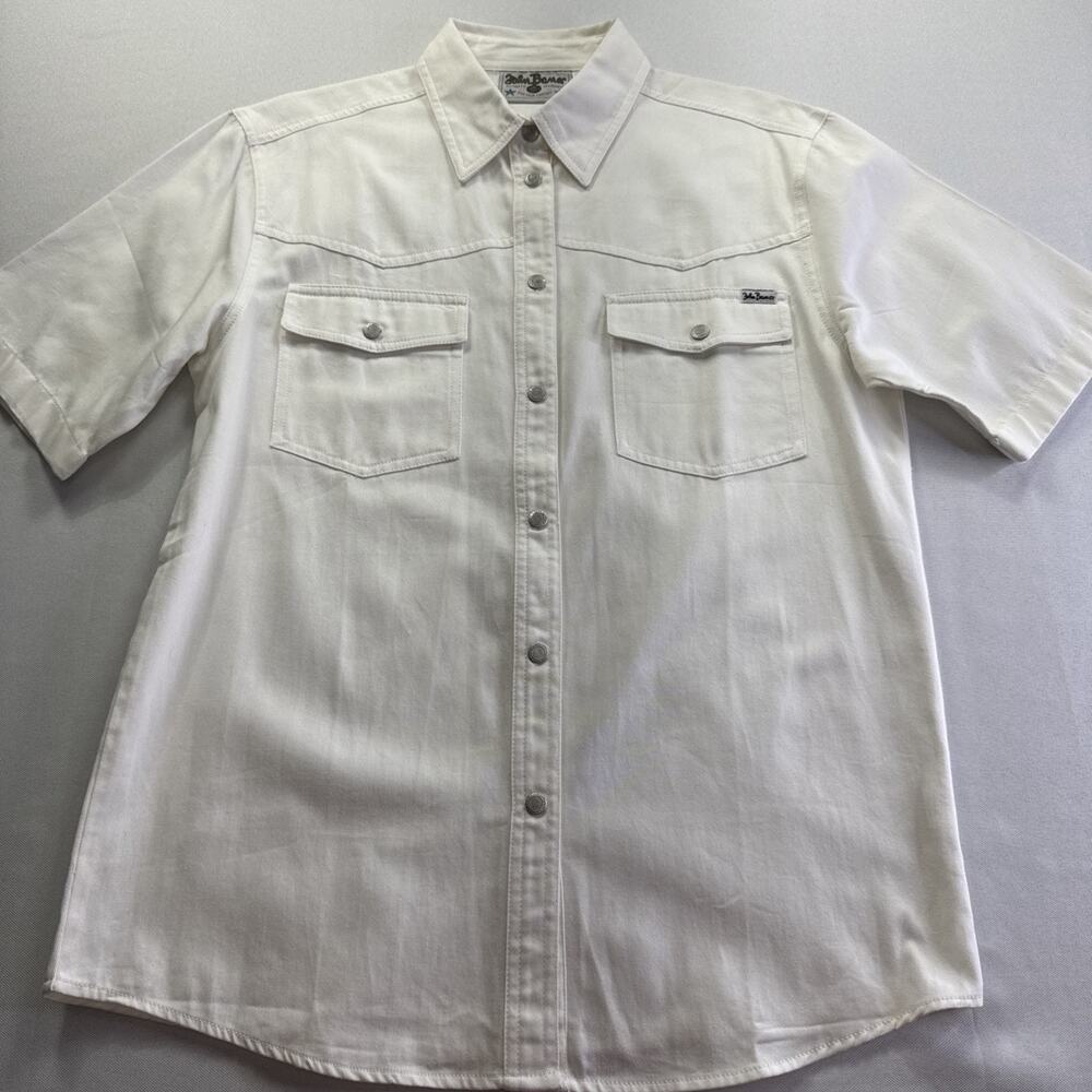 Vtg 90s John Baner Authentic Jeanswear Western Snap Shirt White Men's S #0304